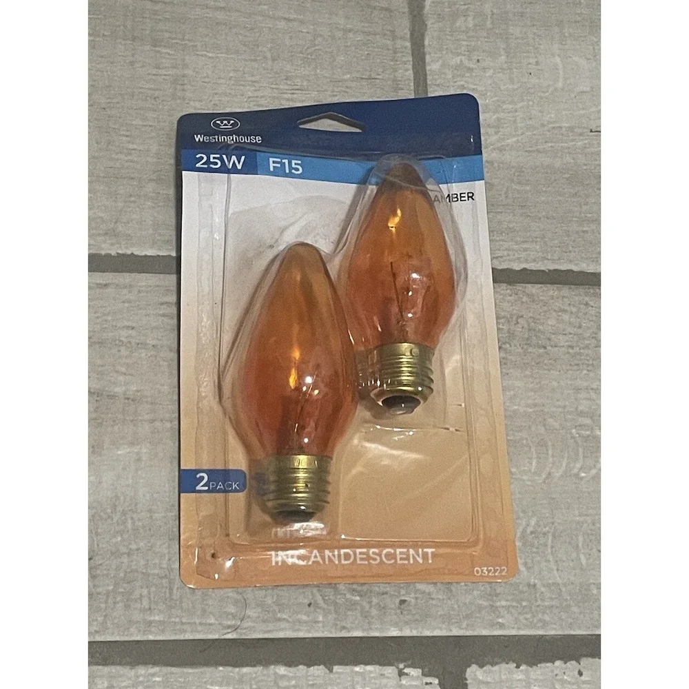 Westinghouse‎ 25 Watt F15 Decorative Bulb Amber 120V Standard 03222 2 Pack